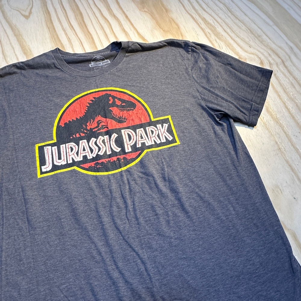 Jurassic Park Mens XL Charcoal Gray Classic Graphic Logo T-Shirt Short Sleeve